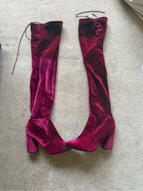 Women's Over-the-Knee Velvet Boots in Wine